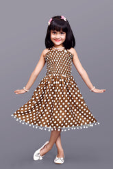 Kids Girls Knee Length Polka Dot Design Casual Fit & Flare Dress