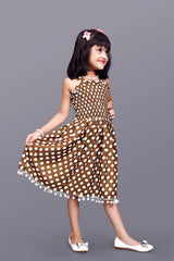 Kids Girls Knee Length Polka Dot Design Casual Fit & Flare Dress