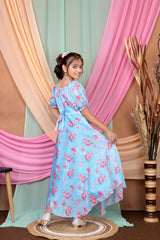 Girls Georgette Maxi/Full Length Festive/Wedding Dress With Embellished Belt