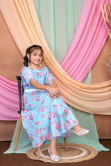 Girls Georgette Maxi/Full Length Festive/Wedding Dress With Embellished Belt