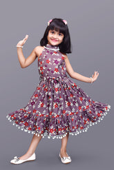 Kids Girls Below Knee Length Flower Design Festive/Wedding Fit & Flare Dress