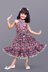 Kids Girls Below Knee Length Flower Design Festive/Wedding Fit & Flare Dress
