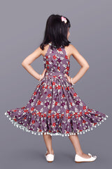 Kids Girls Below Knee Length Flower Design Festive/Wedding Fit & Flare Dress
