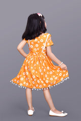 Kids Girls Knee Length Yellow Flower Design Festive/Wedding Fit & Flare Dress