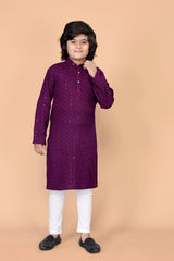 Boys Lakhnavi Schiffli Work Design Wedding Kurta and Pyjama Set