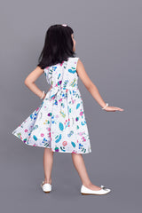 Kids Girls Knee Length White Flower Leaf Design Festive/Wedding Georgette Fit & Flare Dress