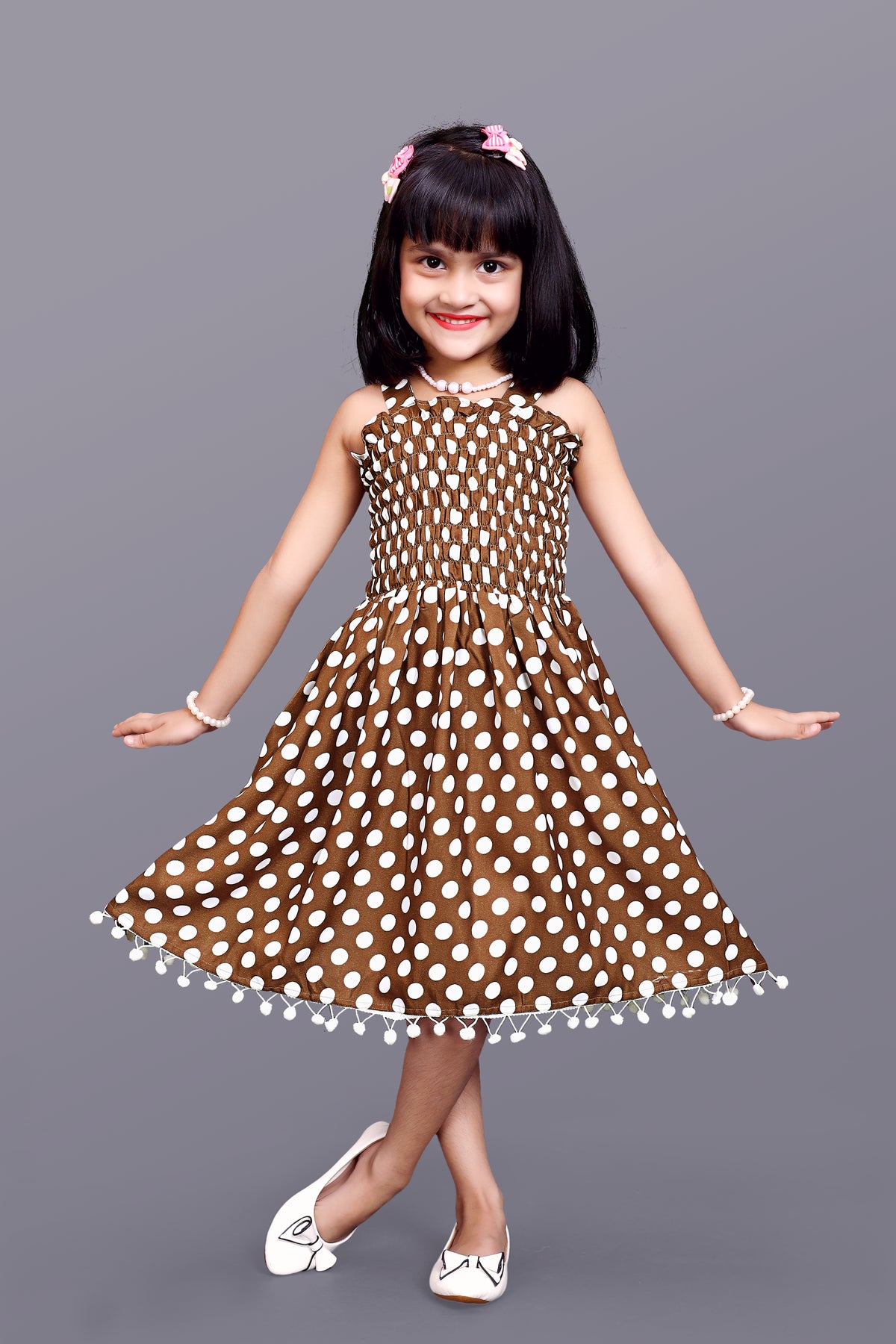 Kids Girls Knee Length Polka Dot Design Casual Fit & Flare  Dress