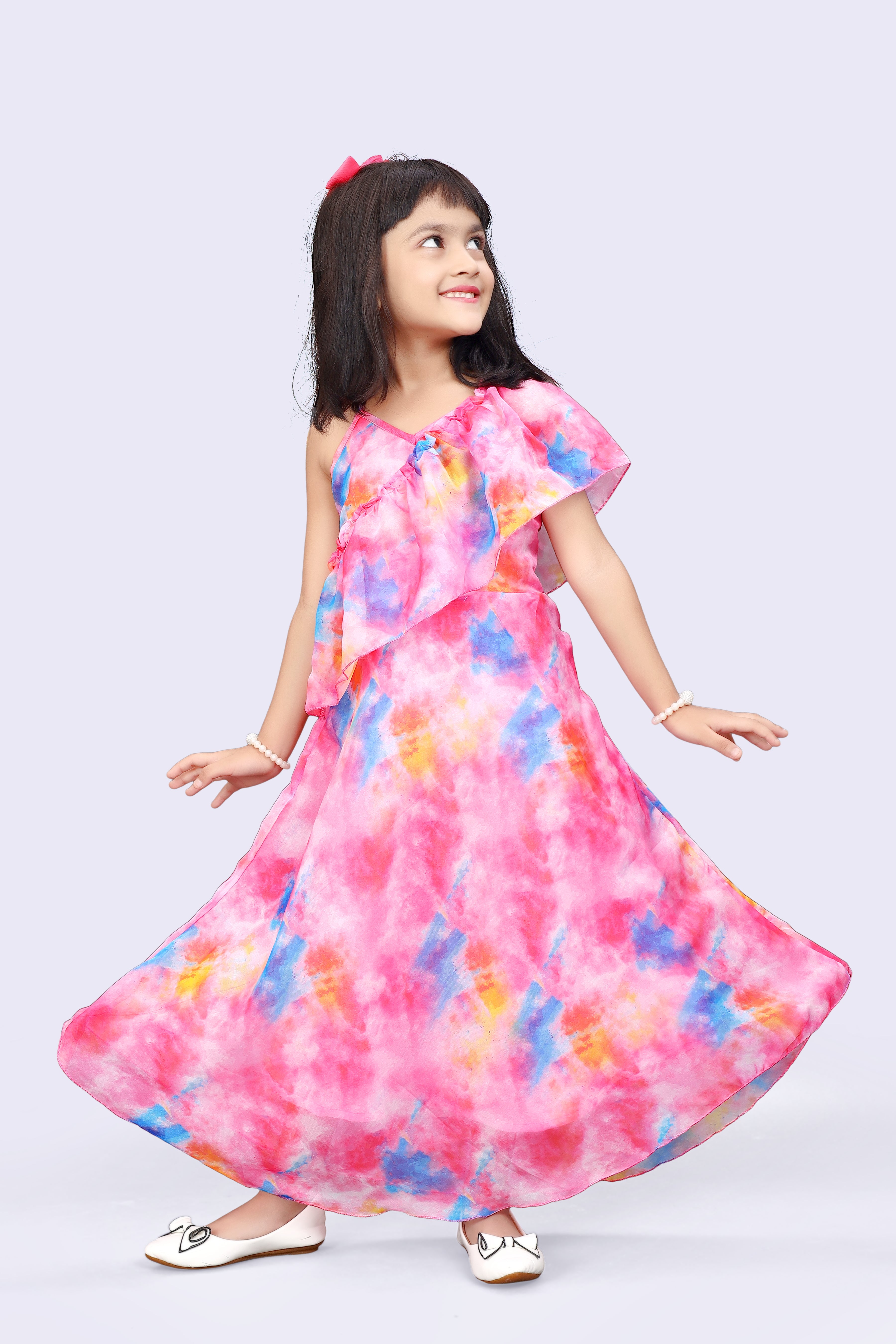 Girls Georgette Maxi Length One Shoulder Dress