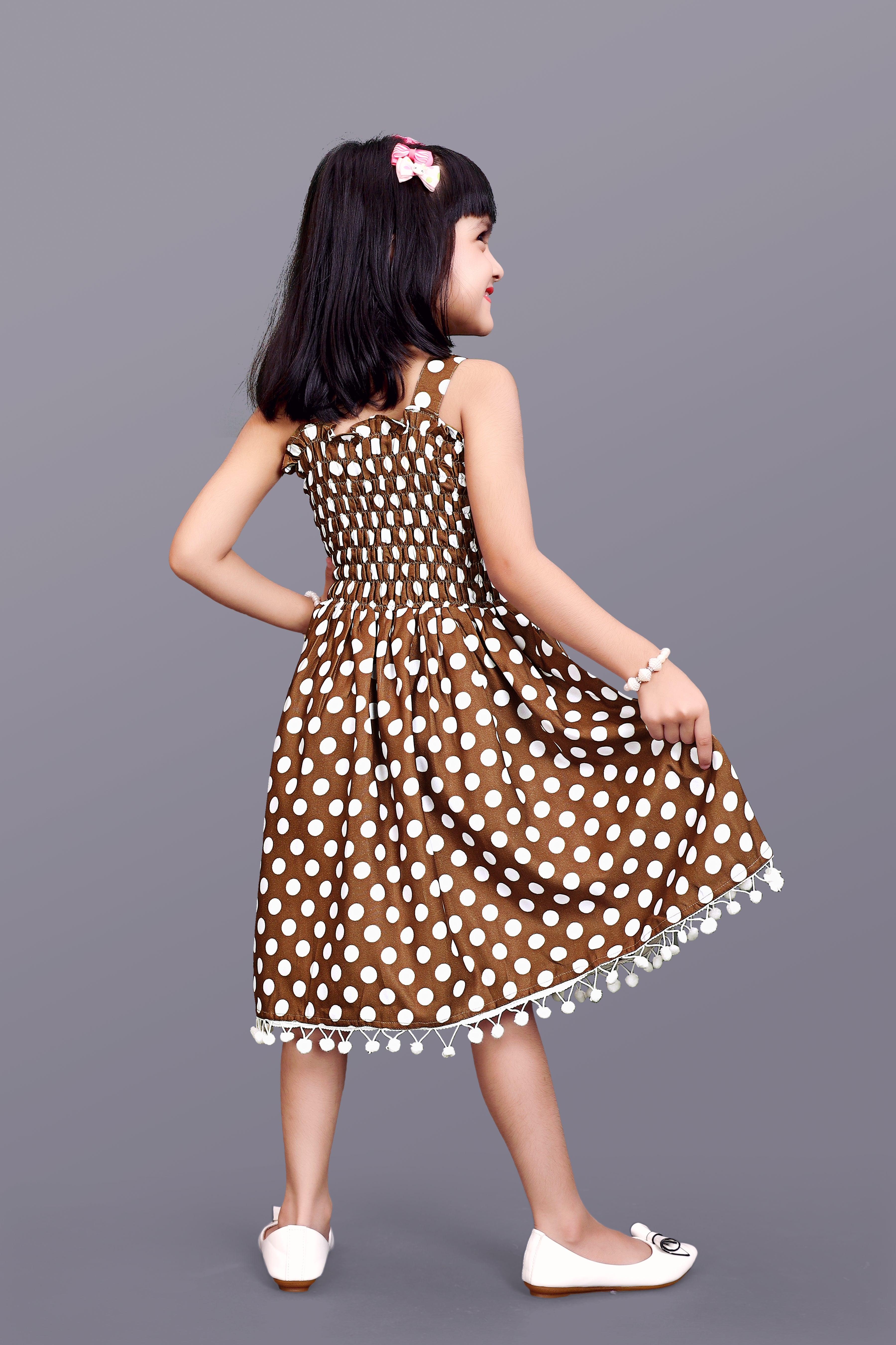 Kids Girls Knee Length Polka Dot Design Casual Fit & Flare  Dress