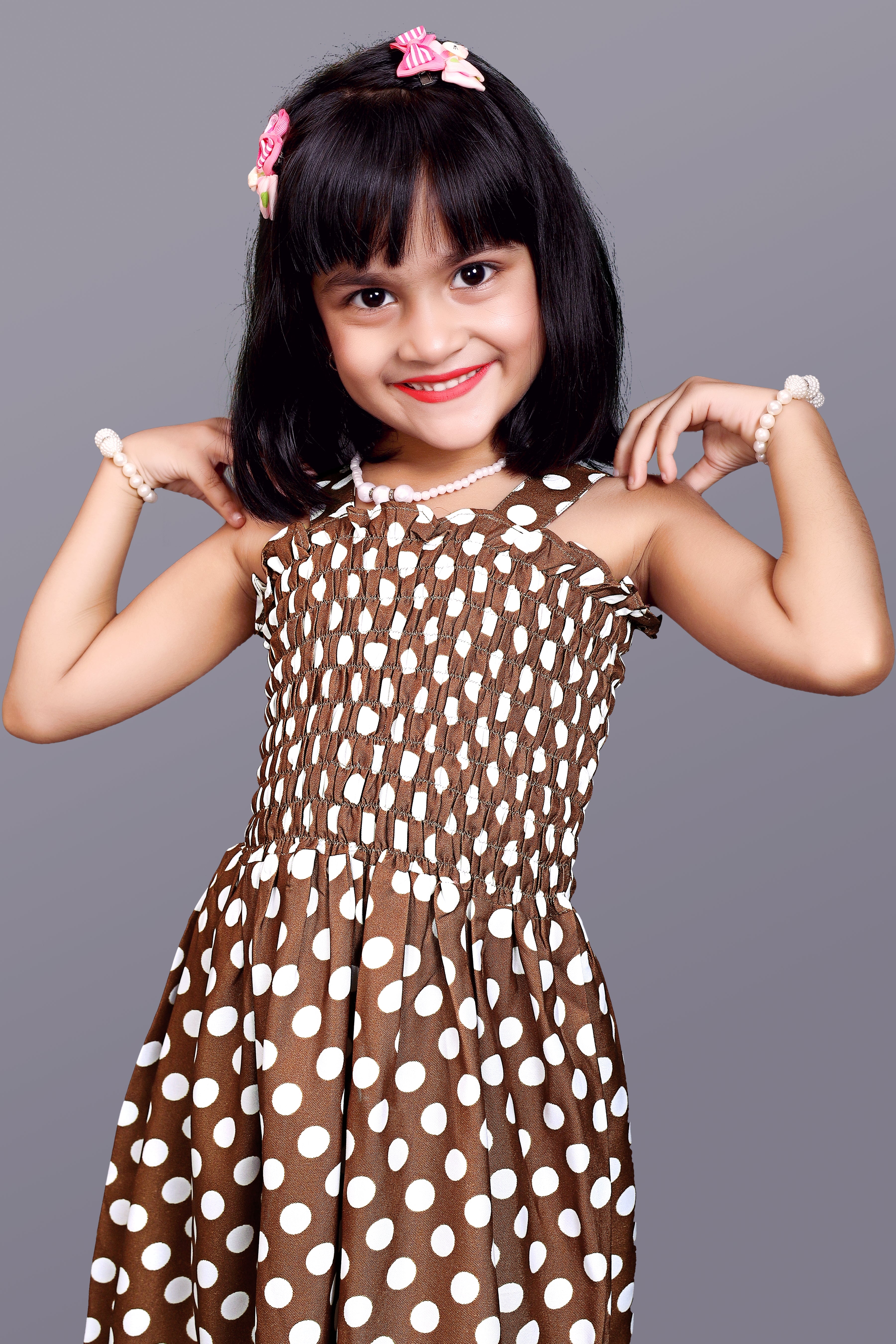 Kids Girls Knee Length Polka Dot Design Casual Fit & Flare  Dress