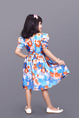 Kids Girls Knee Length Puff Sleeve Flower Design Festive/Wedding Fit & Flare Dress