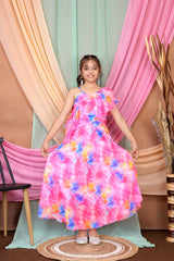 Girls Georgette Maxi Length One Shoulder Dress