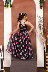 Girls Black Flower Design Festive/Wedding Georgette Lehenga Choli