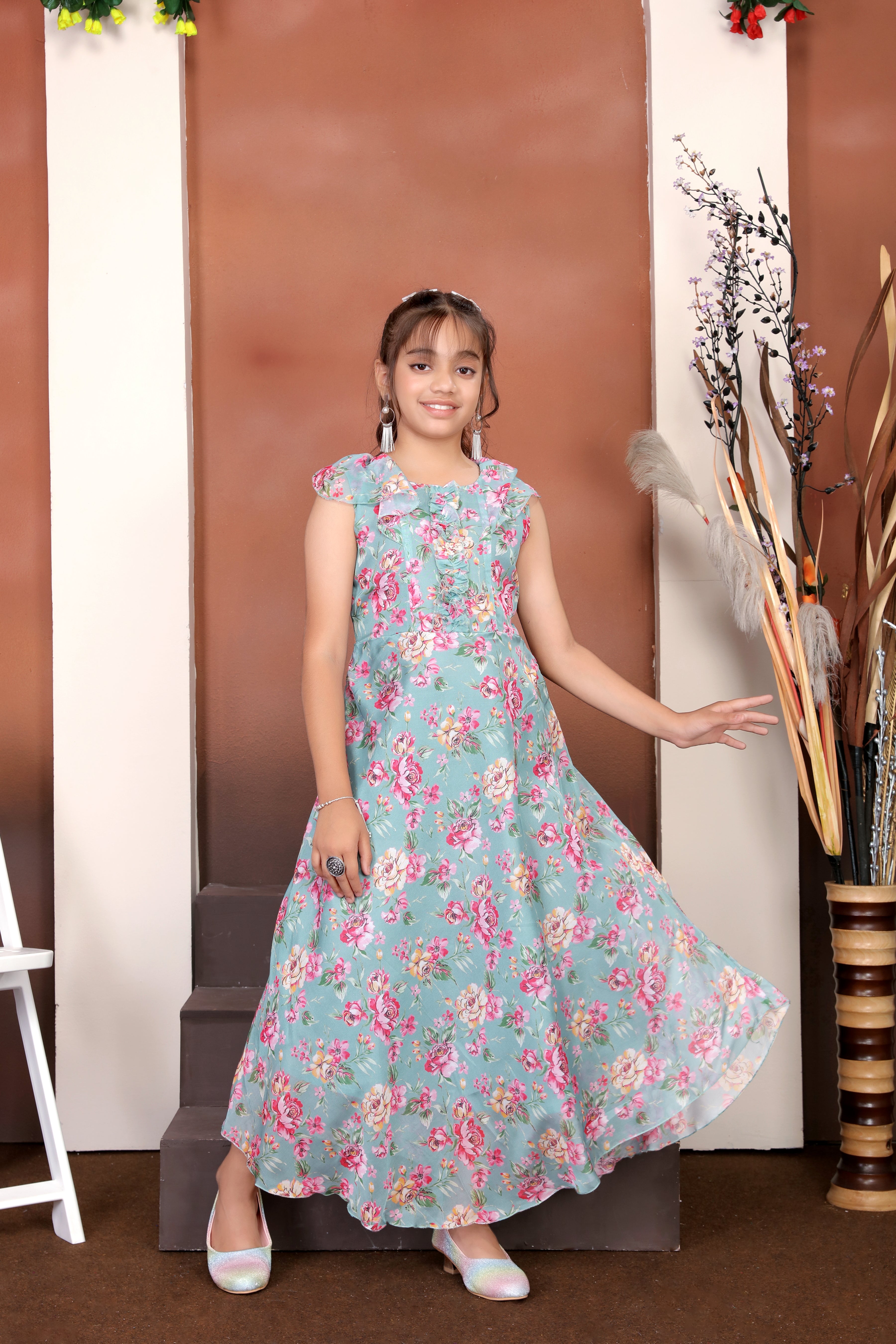 Girls Georgette Maxi/Full Length Festive/Wedding Dress