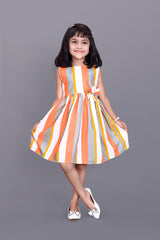 Kids Girls Knee Length Striped Multicolour Design Festive/Wedding Fit & Flare Dress