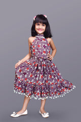 Kids Girls Below Knee Length Flower Design Festive/Wedding  Fit & Flare  Dress