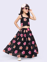 Girls Black Flower Design Festive/Wedding Georgette Lehenga Choli