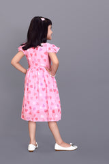 Kids Girls Knee Length Pink Heart Design Festive/Wedding Georgette Fit & Flare  Dress