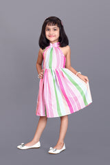 Kids Girls Knee Length Striped Multicolour Design Festive/Wedding Fit & Flare Dress