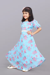 Girls Georgette Maxi/Full Length Festive/Wedding Dress With Embellished Belt