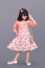 Kids Girls Knee Length Flower Multicolour Design Festive/Wedding Fit & Flare Dress