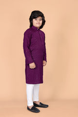 Boys  Lakhnavi Schiffli Work Design Wedding Kurta and Pyjama Set