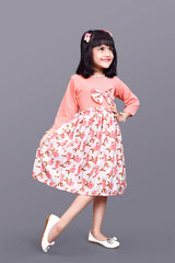 Kids Girls Knee Length Flower Multicolour Design Festive/Wedding Fit & Flare Dress