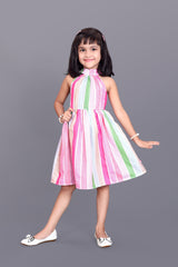 Kids Girls Knee Length Striped Multicolour Design Festive/Wedding Fit & Flare Dress