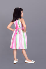 Kids Girls Knee Length Striped Multicolour Design Festive/Wedding Fit & Flare Dress