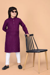 Boys  Lakhnavi Schiffli Work Design Wedding Kurta and Pyjama Set