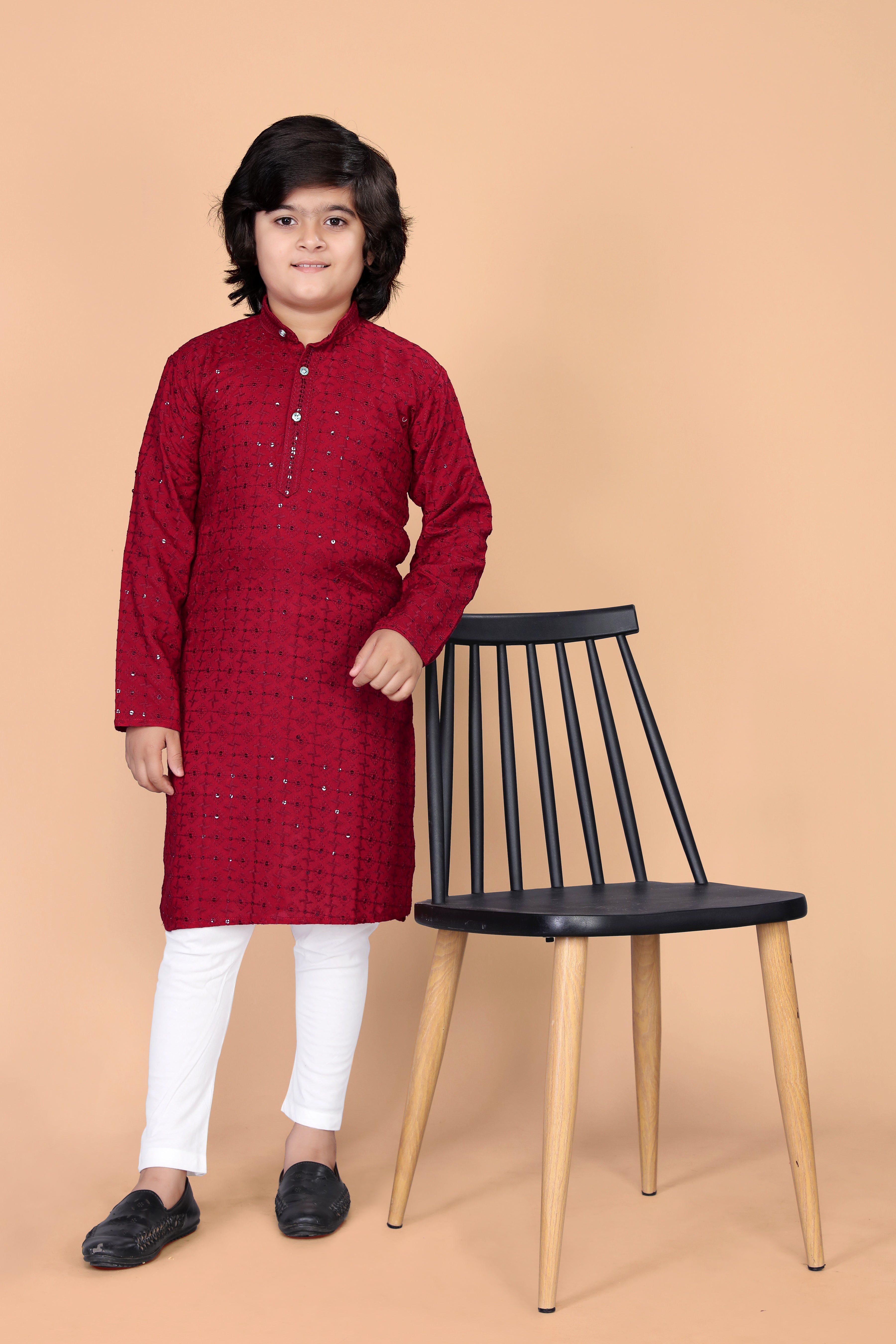 Boys  Lakhnavi Schiffli Work Design Wedding Kurta and Pyjama Set