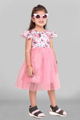 Kids Girls Knee Length Flower Multicolour Design Festive/Wedding Fit & Flare Dress