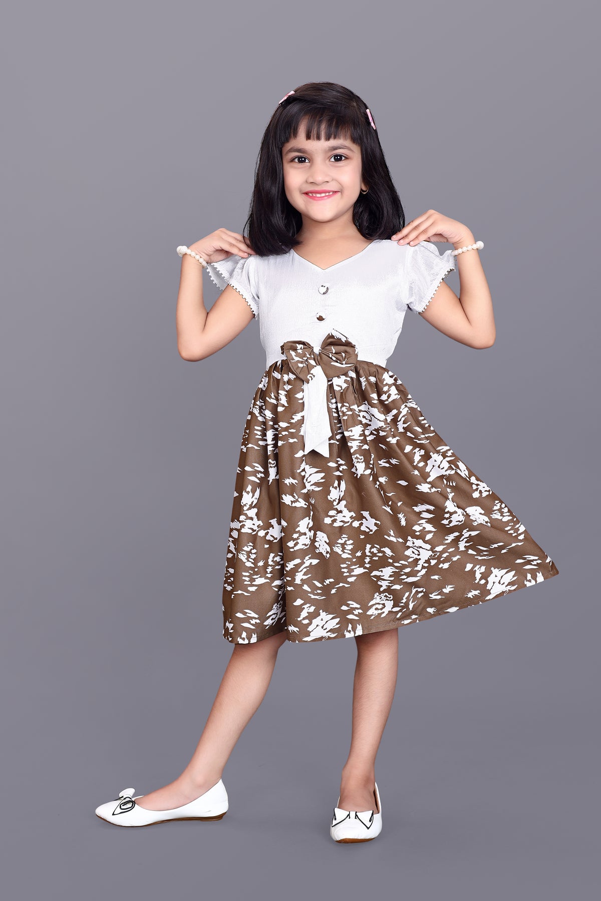 Kids Girls Knee Length Leaf Design Festive/Wedding Fit & Flare Dress