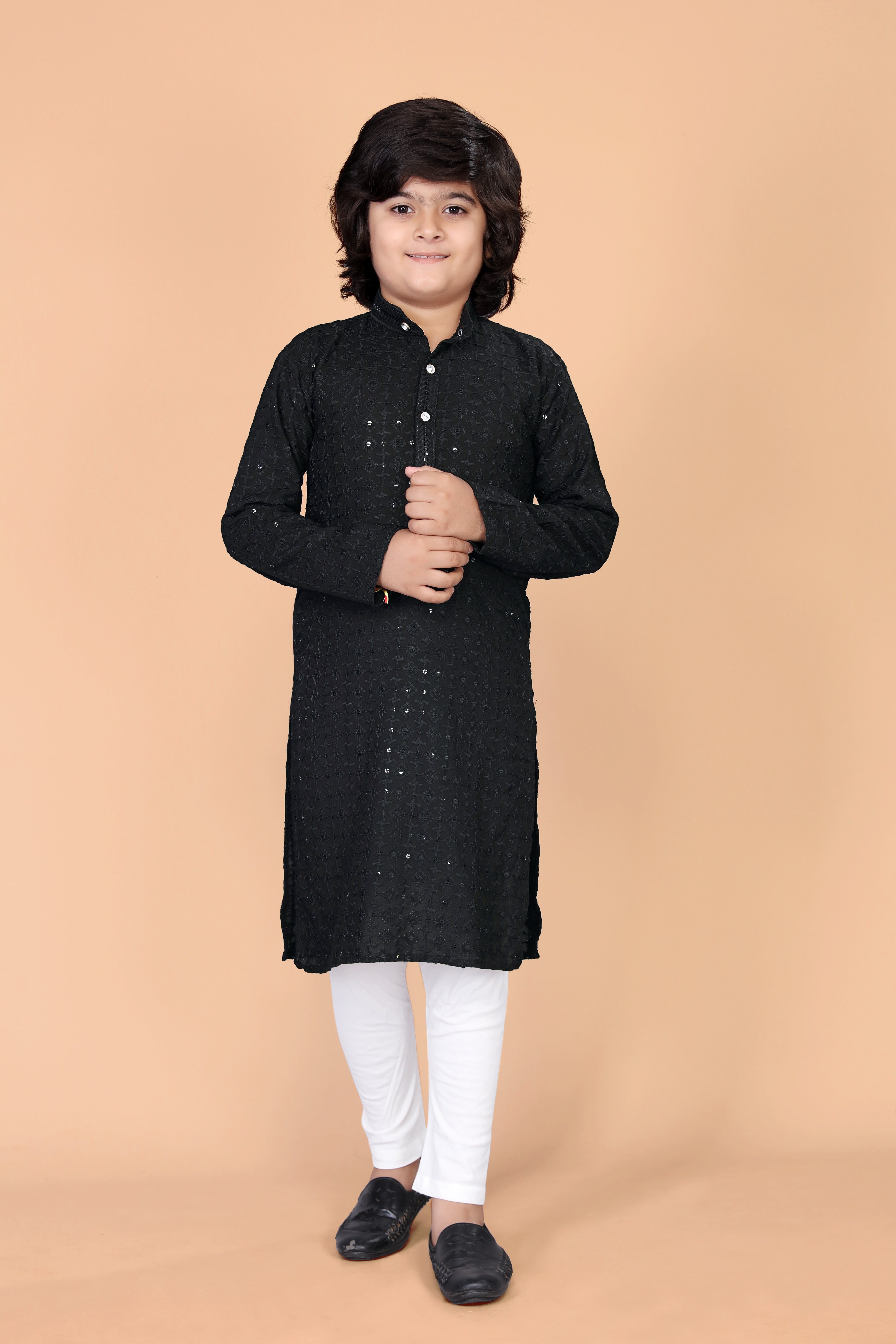 Boys  Lakhnavi Schiffli Work Design Wedding Kurta and Pyjama Set