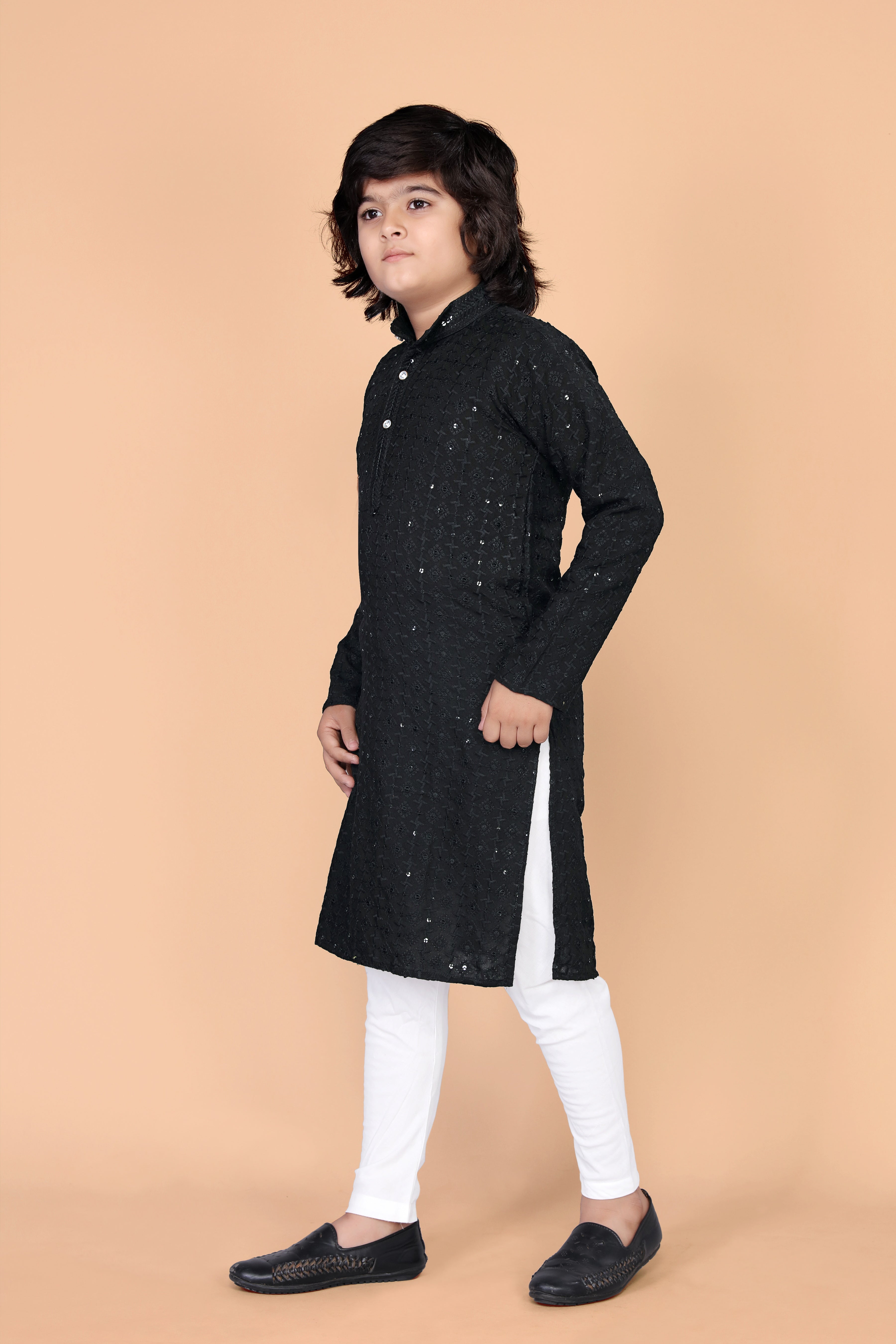 Boys  Lakhnavi Schiffli Work Design Wedding Kurta and Pyjama Set