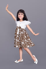 Kids Girls Knee Length Leaf Design Festive/Wedding Fit & Flare Dress