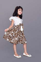 Kids Girls Knee Length Leaf Design Festive/Wedding Fit & Flare Dress