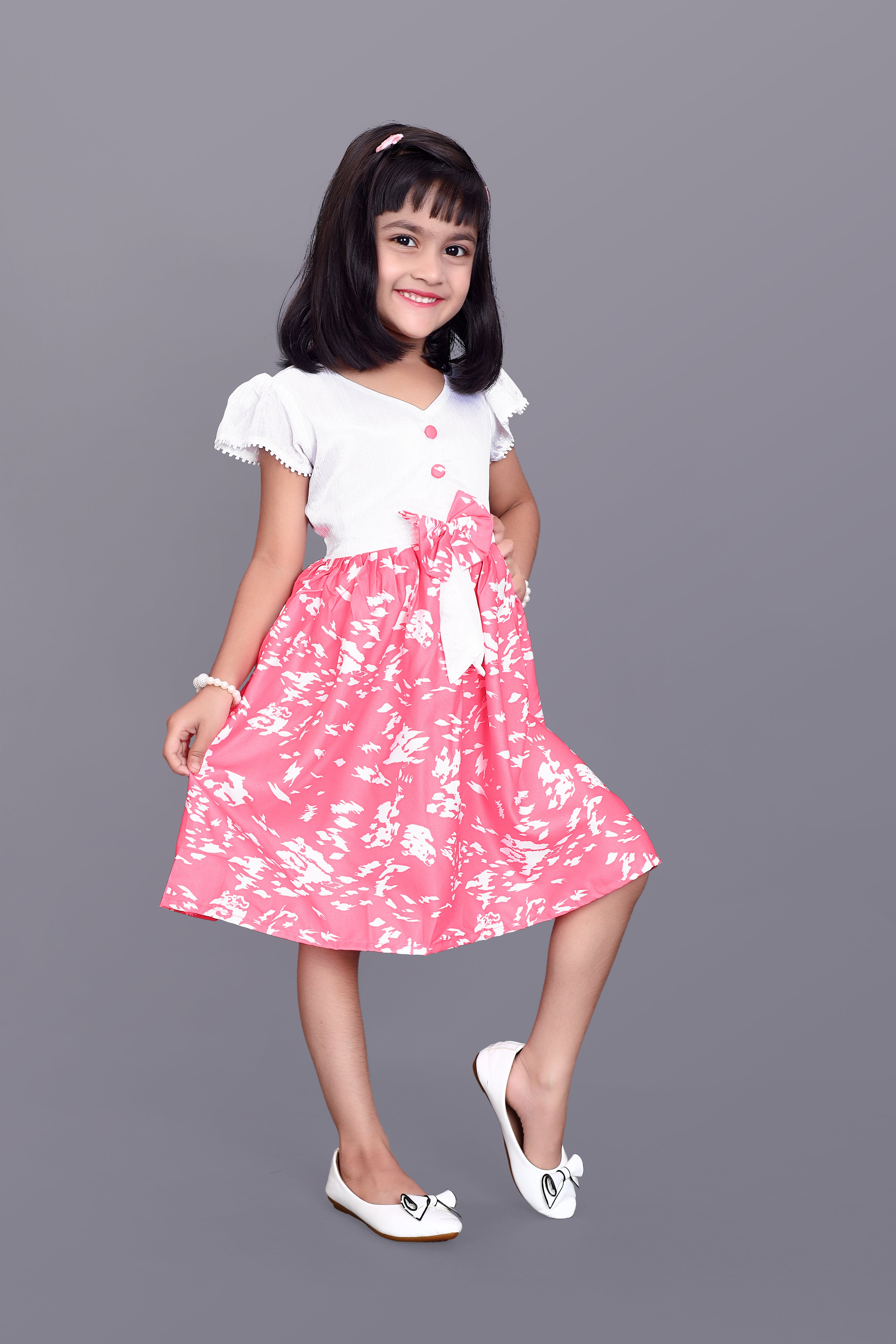 Kids Girls Knee Length Leaf Design Festive/Wedding Fit & Flare Dress