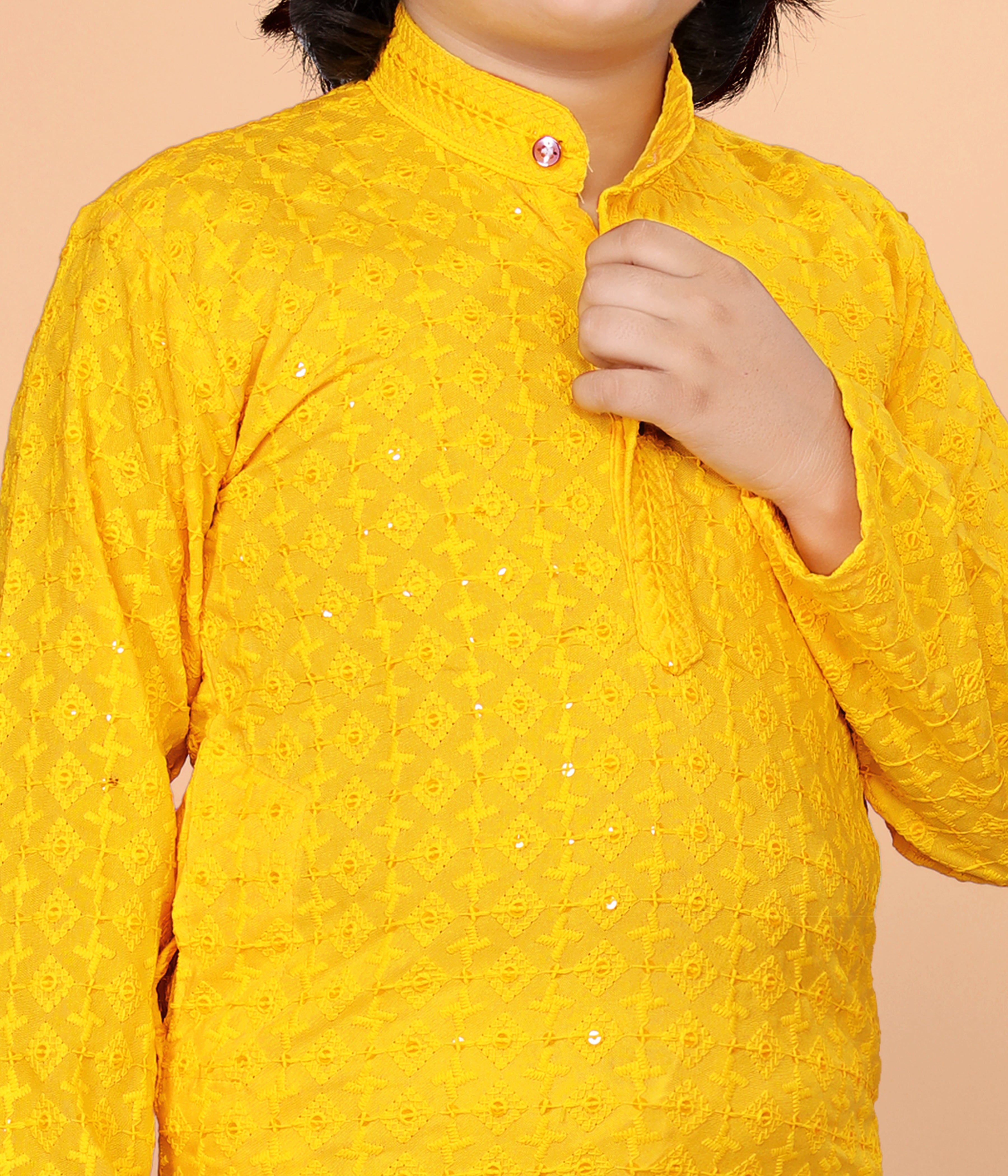 Boys  Lakhnavi Schiffli Work Design Wedding Kurta and Pyjama Set