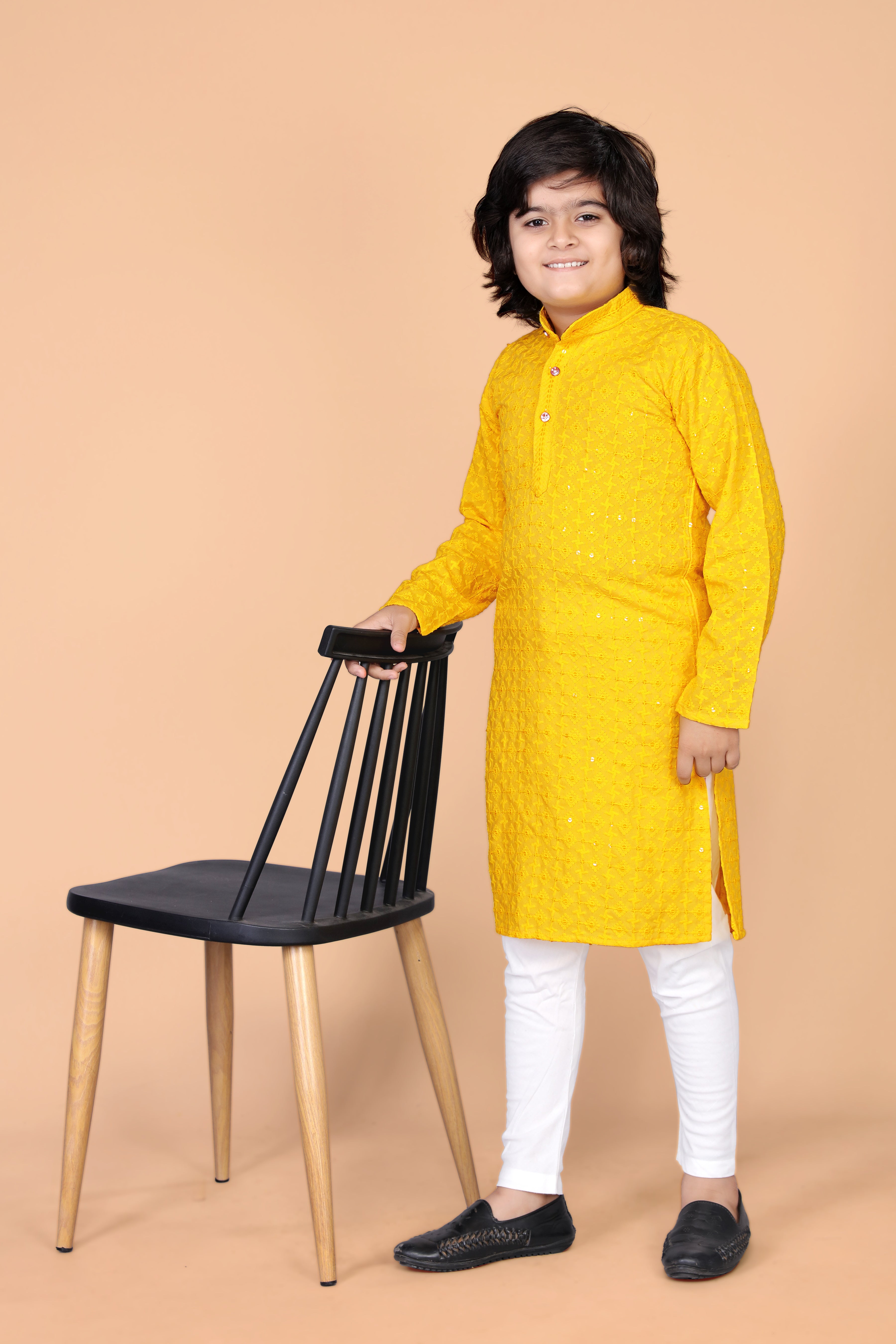 Boys  Lakhnavi Schiffli Work Design Wedding Kurta and Pyjama Set