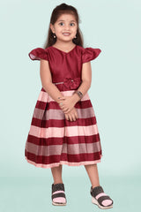 Kids Girls Knee Length Multicolour Design Festive/Wedding Fit & Flare Dress