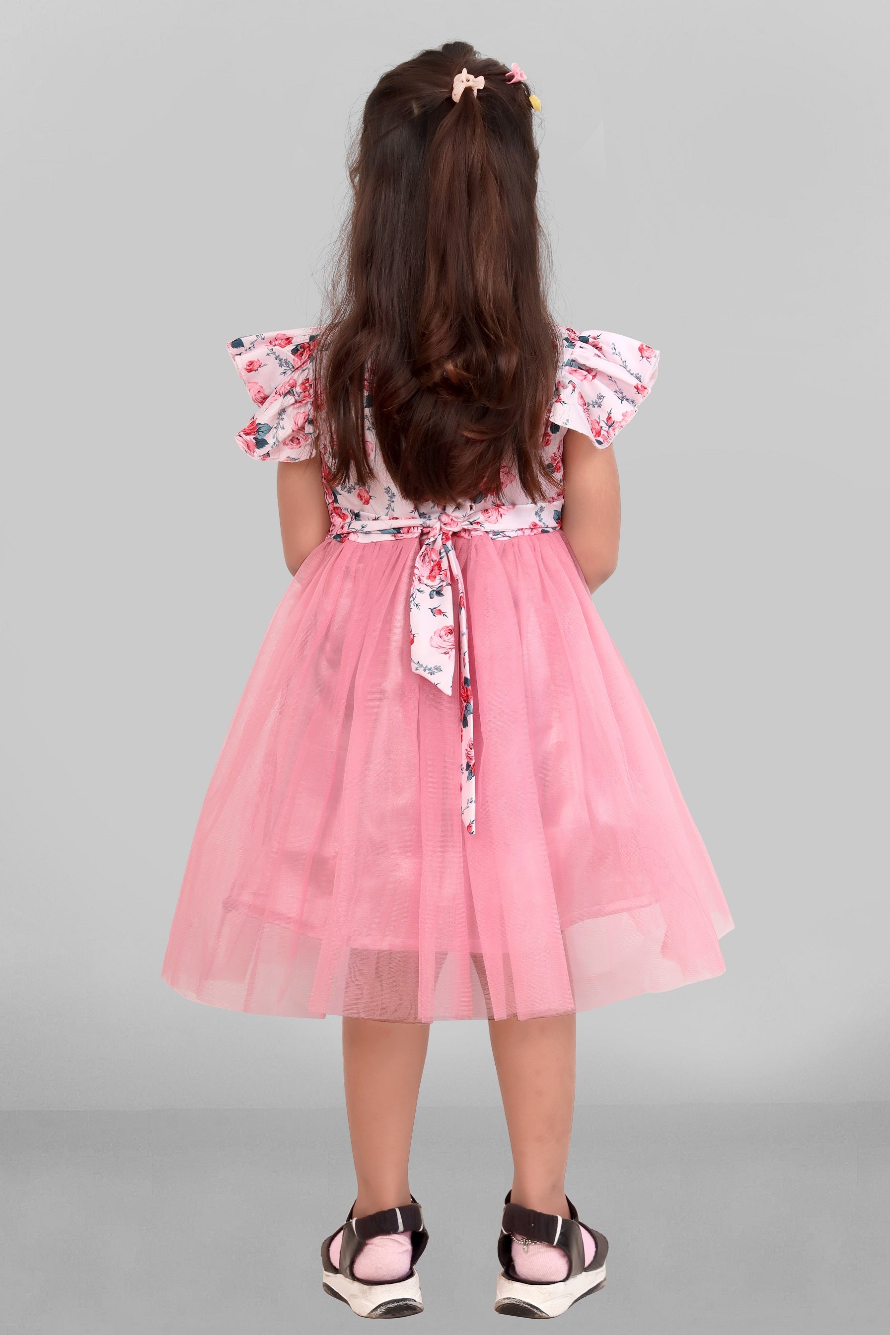 Kids Girls Knee Length Flower Multicolour Design Festive/Wedding Fit & Flare Dress