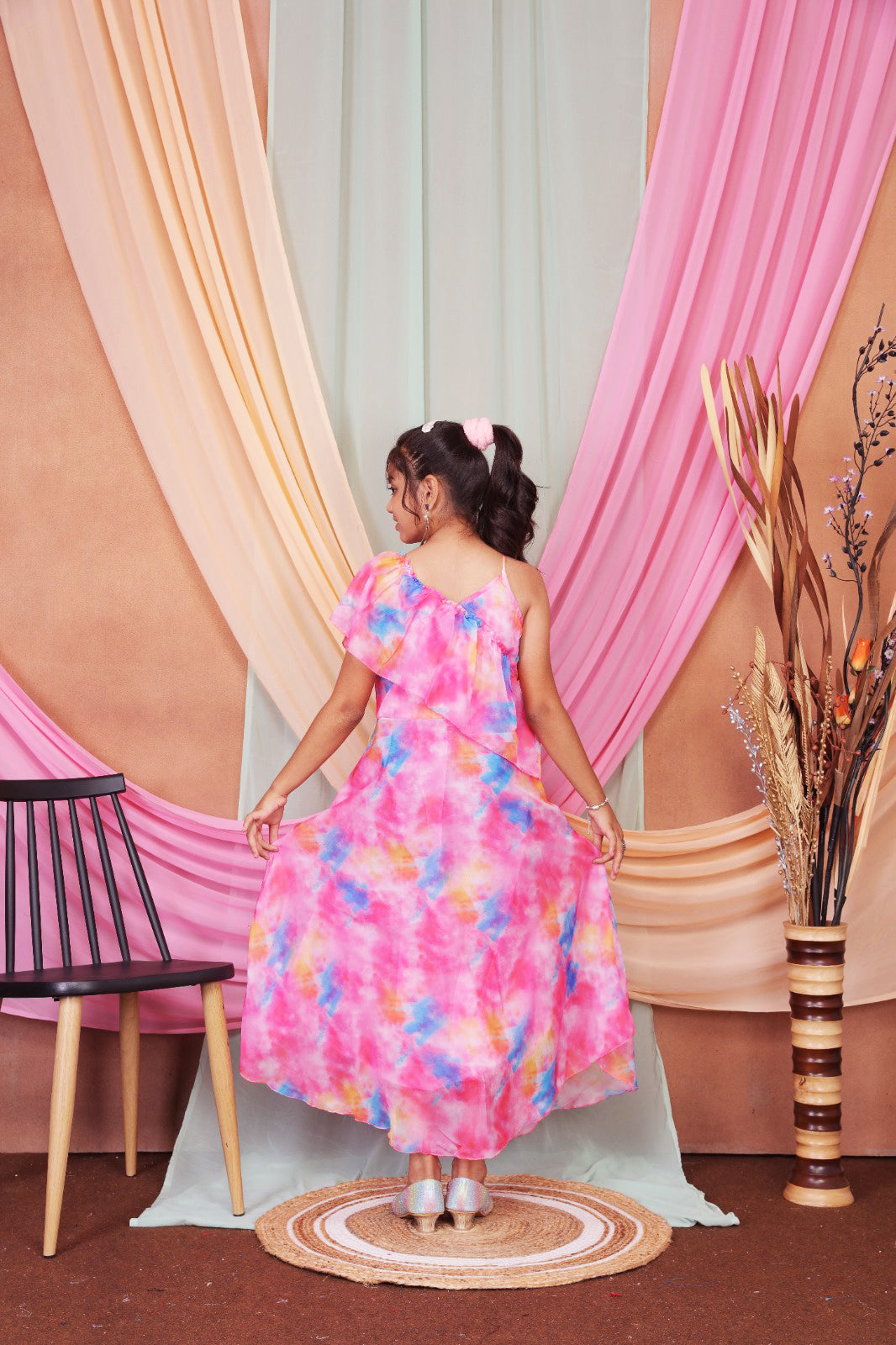 Girls Georgette Maxi Length One Shoulder Dress