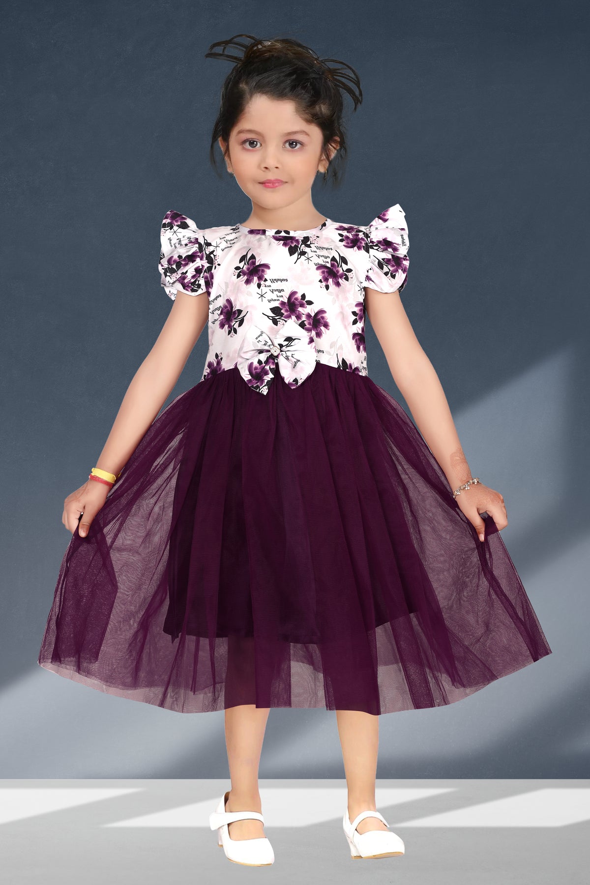 Kids Girls Knee Length Flower Leaf Design Festive/Wedding Fit & Flare Dress