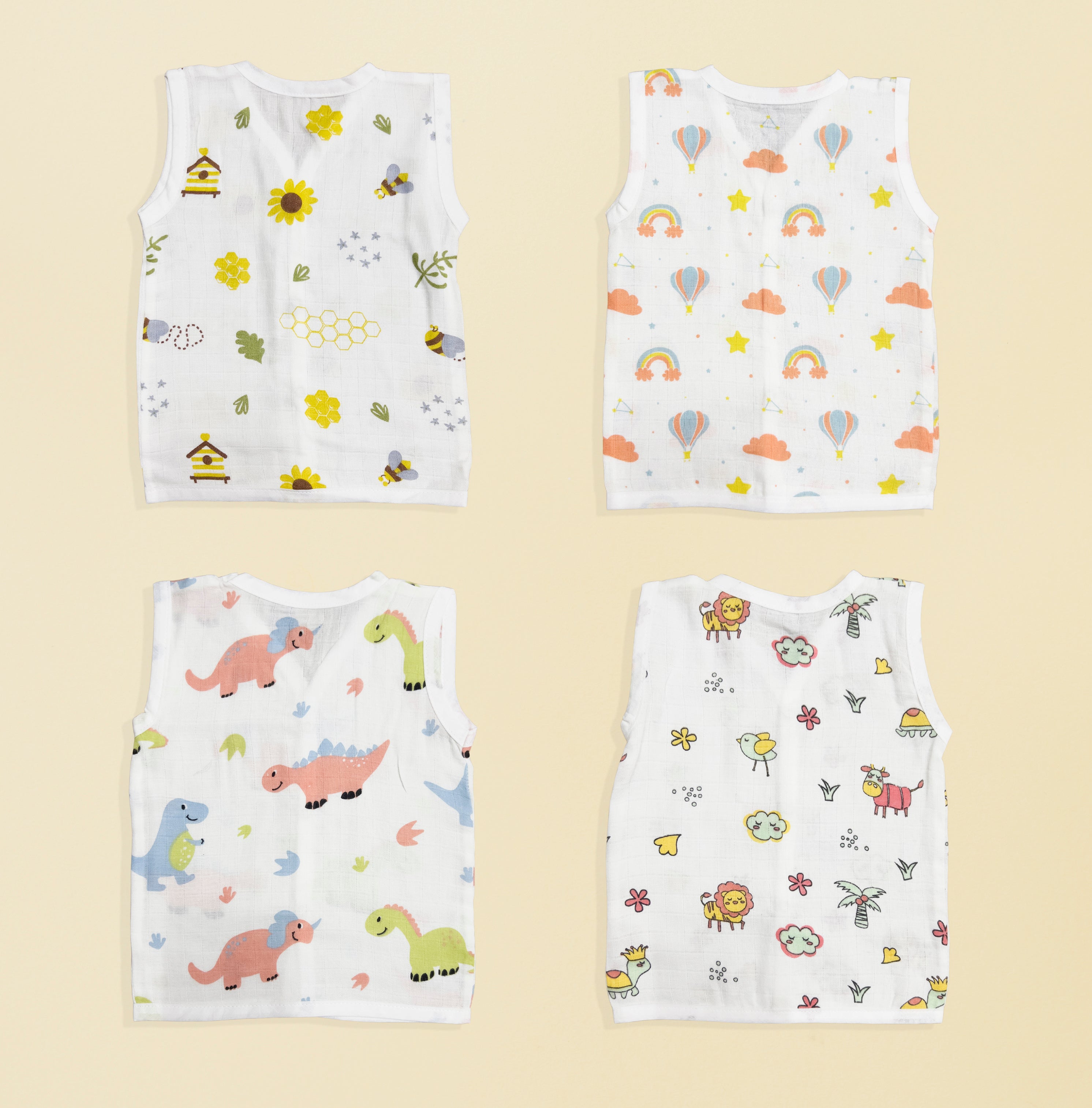 Baby Girls and Baby Gitls Organic Cotton Muslin Button Jabla Pack Of 4